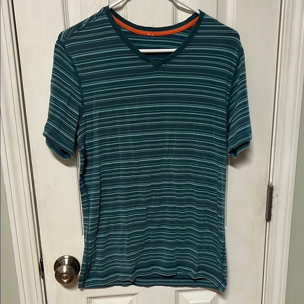 Lululemon Men’s Teal Striped V-Neck Men's Shirt